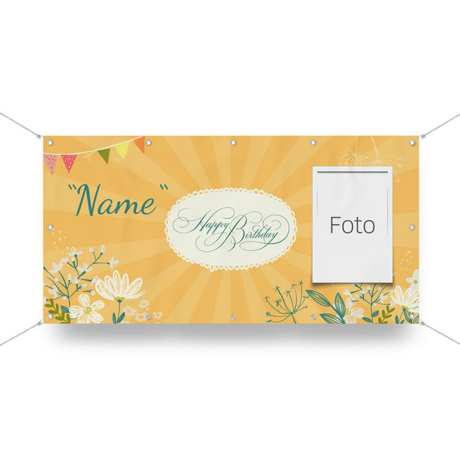 Geburtstagsbanner Floral - personalisieren mit Namen und Foto