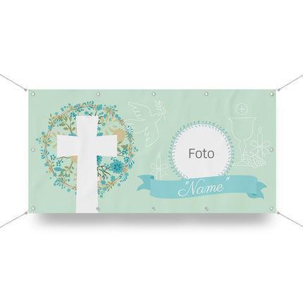 Banner Kommunion Grün - personalisieren mit Foto & Namen