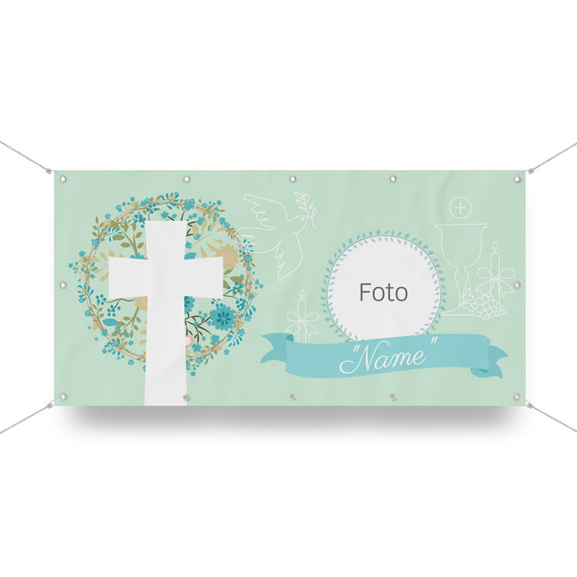 Banner Kommunion Grün - personalisieren mit Foto & Namen