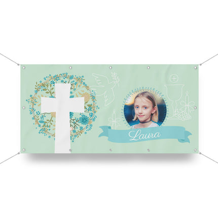 Banner Kommunion Grün - personalisieren mit Foto & Namen