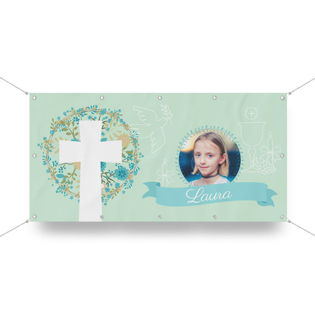 Banner Kommunion Grün - personalisieren mit Foto & Namen