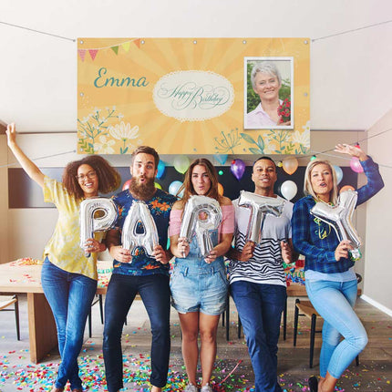 Geburtstagsbanner Floral - personalisieren mit Namen und Foto