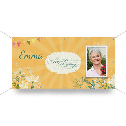 Geburtstagsbanner Floral - personalisieren mit Namen und Foto