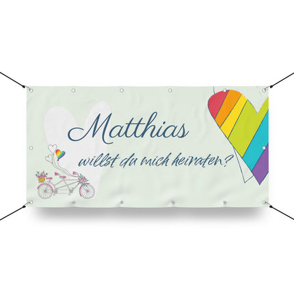 Banner Heiratsantrag Regenbogen - personalisieren mit Namen