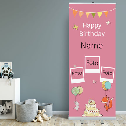 RollUp Banner mit Namen & Fotos – personalisiert in Rosa