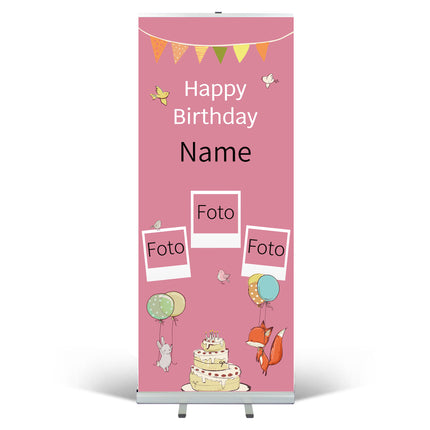RollUp Banner mit Namen & Fotos – personalisiert in Rosa