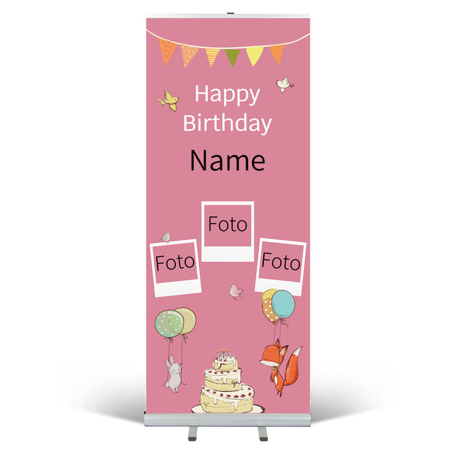 RollUp Banner mit Namen & Fotos – personalisiert in Rosa