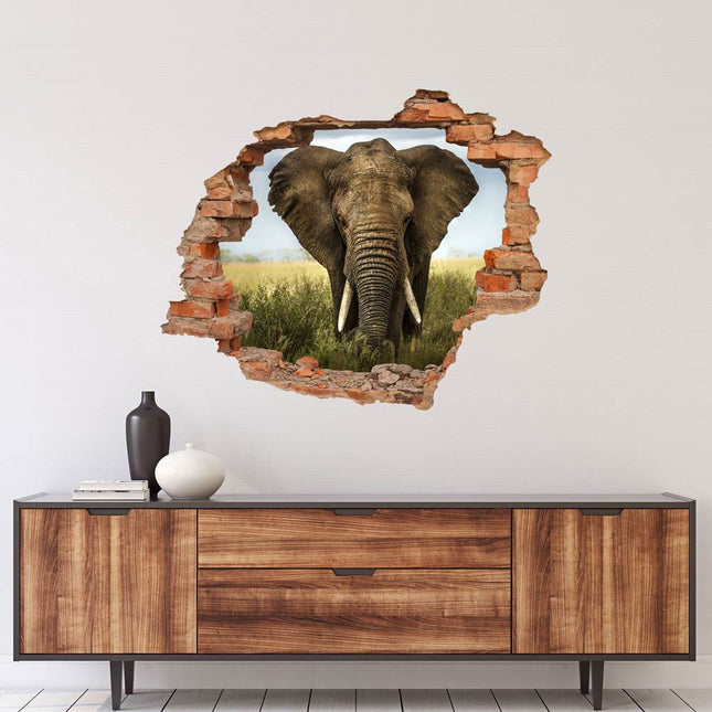 Wandaufkleber mit Elefant im Wanddurchbruch