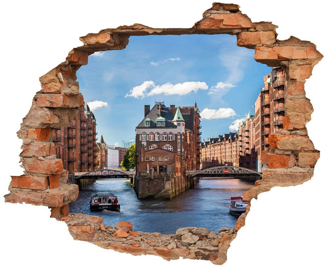 Wandaufkleber Wandtattoo in Form eines Wanddurchbruchs  von Hamburg Speicherstadt als Hauptbild