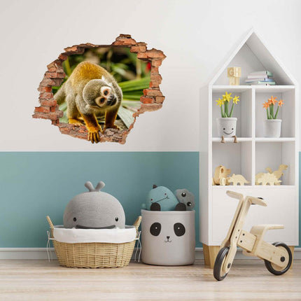 Wandaufkleber Wandtattoo in Form eines Wanddurchbruchs von einem Äffchen als Hauptbild im Kindezimmer in der Spieleecke