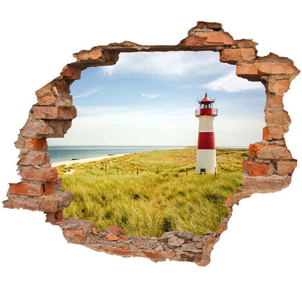 Wandaufkleber Wandtattoo in Form eines Wanddurchbruchs  von einem Leuchtturm als Hauptbild