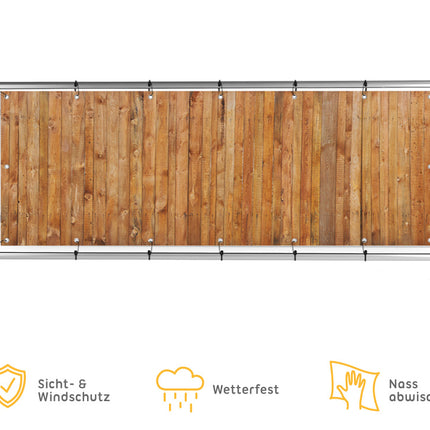 Sichtschutzbanner_Zaun_Balkon_verschiedene_Größen_Holzoptik