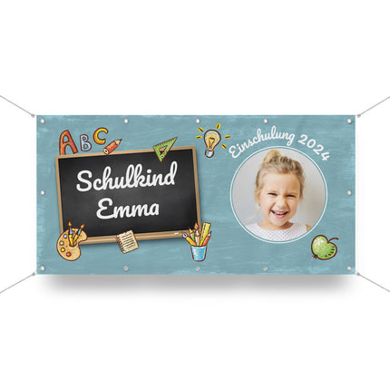 Einschulungsbanner mit eigenem Foto zur Einschulung 2024 bei dekoli bestellen