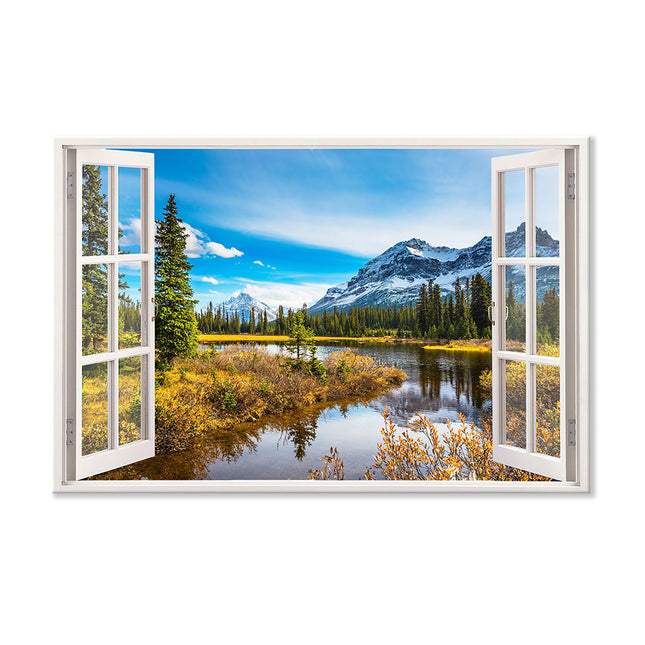 Leinwandbild Fensterblick "Berge"