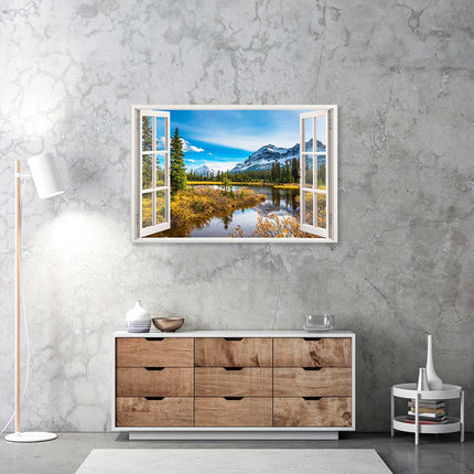Leinwandbild Fensterblick "Berge"