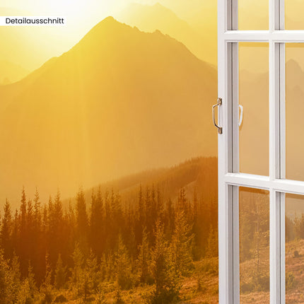 Leinwandbild Fensterblick "Berge und Sonnenaufgang"