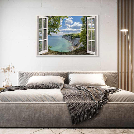 Leinwandbild Fensterblick "Meer und Bucht"