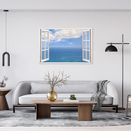 Leinwandbild Fensterblick "Meer und Wolken"