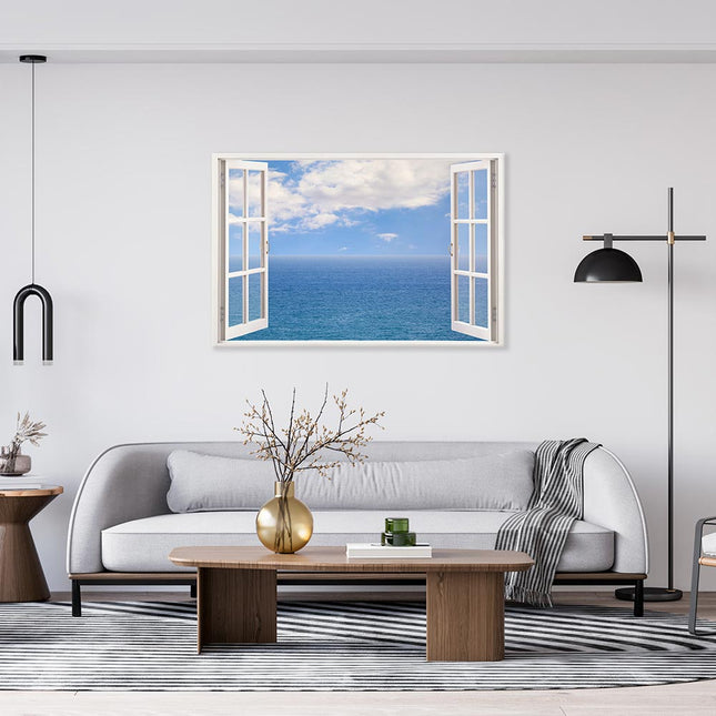 Leinwandbild Fensterblick "Meer und Wolken"