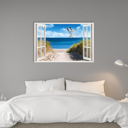 Leinwandbild_Strand_mit_Möwen_im-Schlafzimmer_mit_grauer_Wand