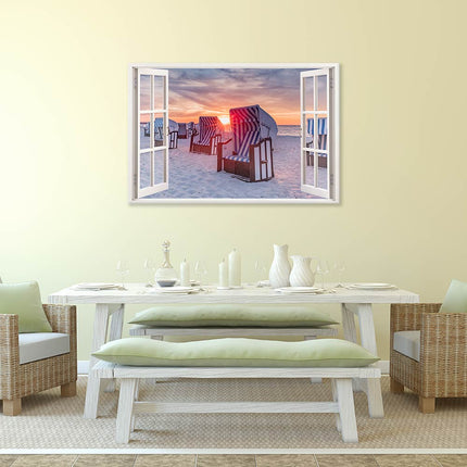 Leinwandbild_Canvasrahmen_Strandkörbe_im_Sonnenuntergang_im_Esszimmer