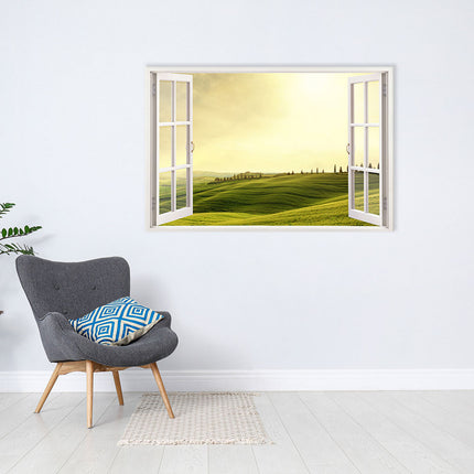 Leinwandbild_Fensterblick_Toscana_über_grauem_Sessel