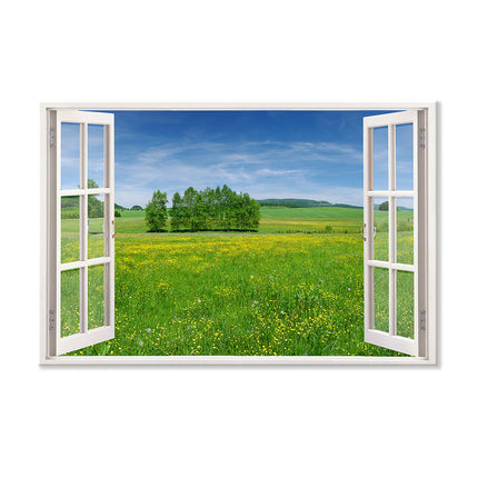 Leinwandbild Fensterblick "Wiese"