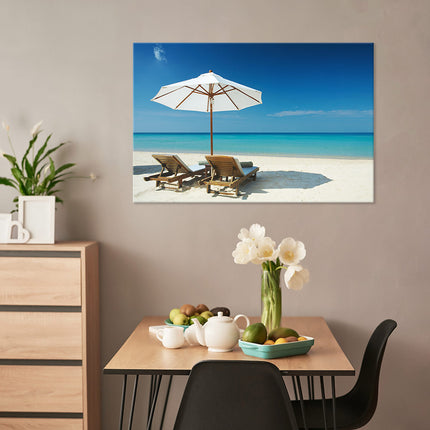 Leinwandbild "Strand mit Liegestühlen"