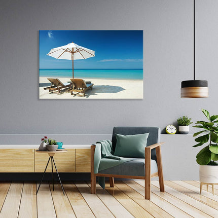 Leinwandbild "Strand mit Liegestühlen"