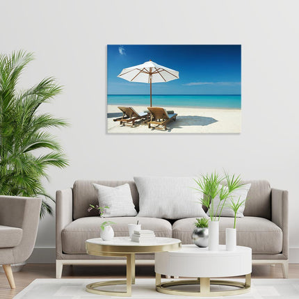 Leinwandbild "Strand mit Liegestühlen"