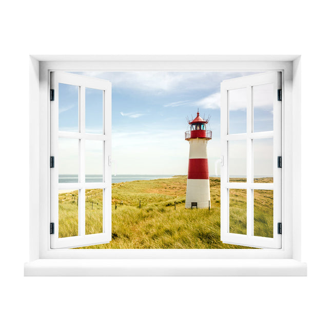 Entfliehe dem Alltag und träume von der Ostsee! Unser selbstklebendes Wandbild mit gedruckter Aussicht auf einen rot-weißen Leuchtturm und Dünenlandschaft am Meer lässt dich in Urlaubsstimmung versinken. Die ideale Dekoration für sonnige Gedanken und maritime Träume.